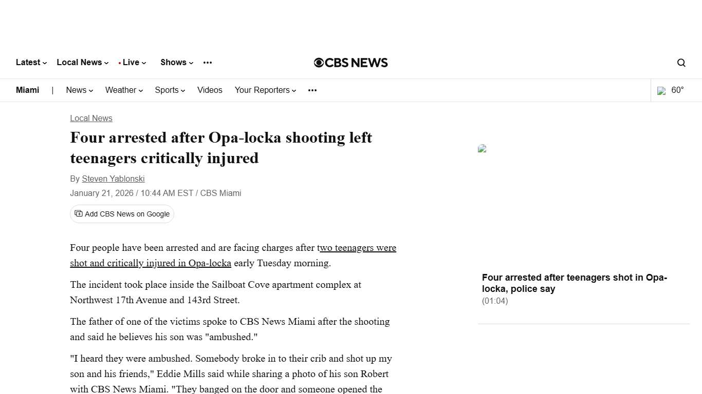 Four arrested after Opa-locka shooting left teenagers critically injured - CBS Miami